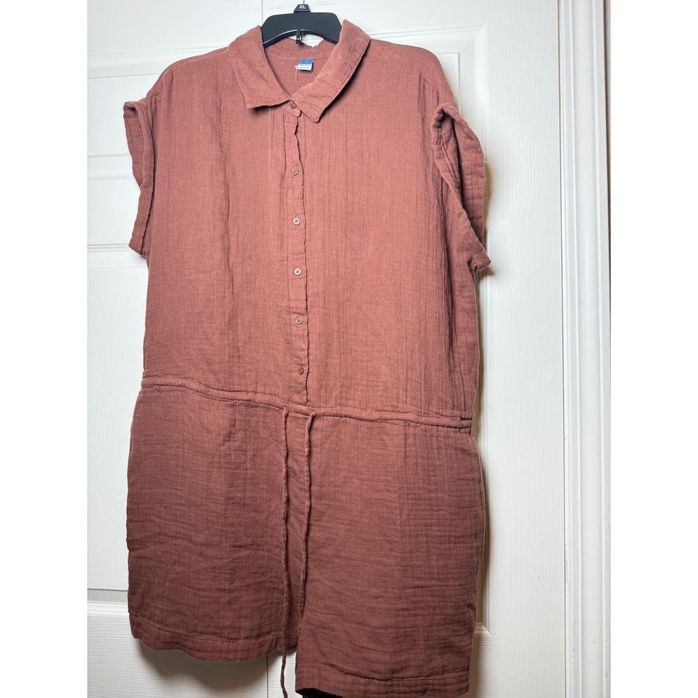 Old Navy Womens XXL Terracotta Brown Double-Gauze Button-Front Romper NWT